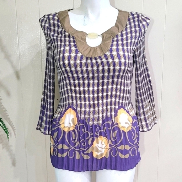 piano Tops - Vintage 90s PIANO Lightweight Pleated Shirt Blouse Womens Top Size L